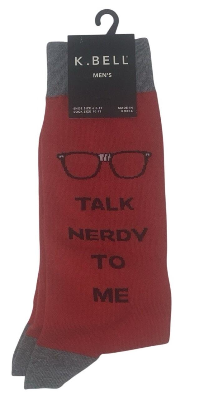 K.BELL Men's "talk nerdy to me" Novelty Crew socks